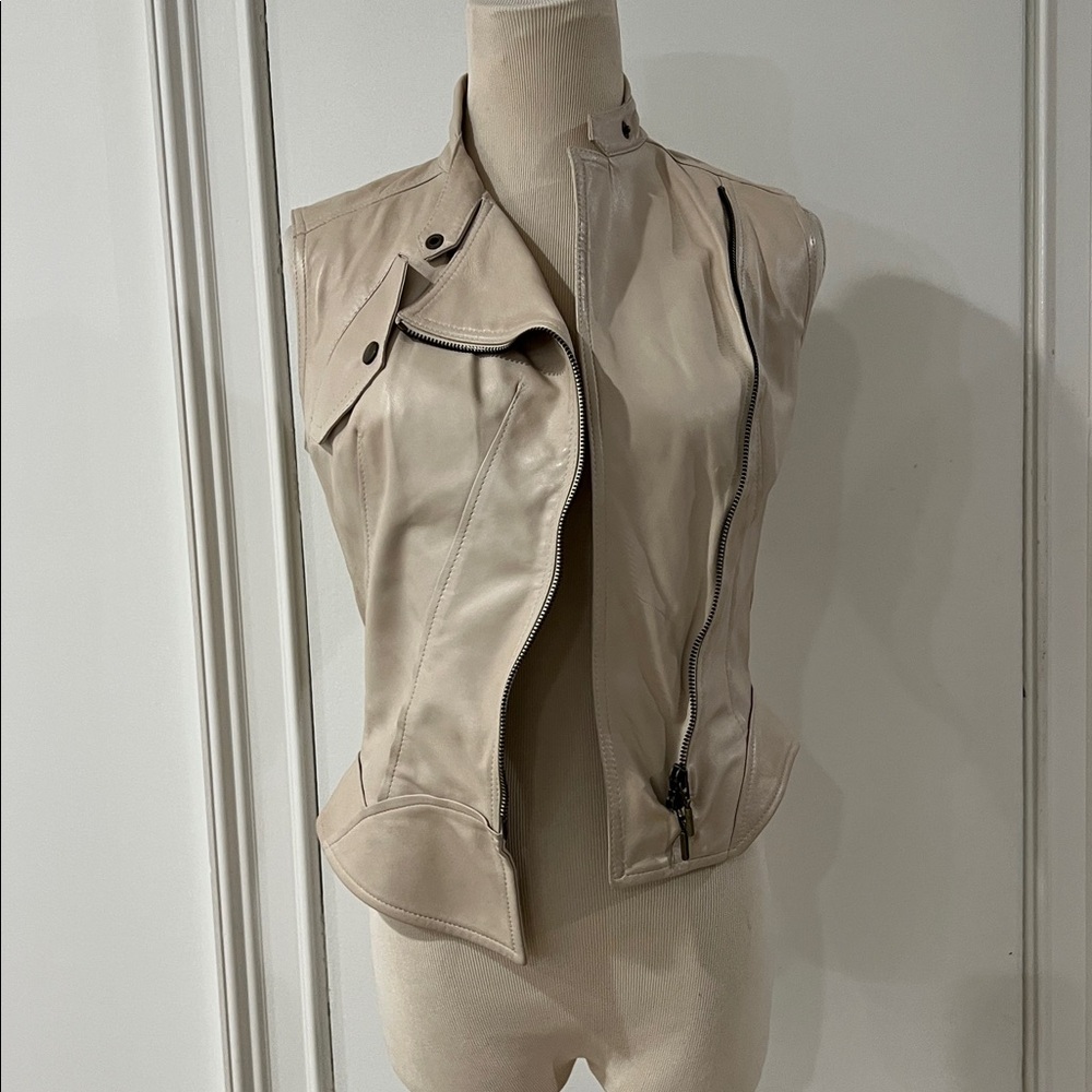 Plein Sud Creamy Leather Zippered Sleeveless Top 36/4 - Picture 5 of 8